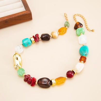 Chunky Acrylic Beaded Necklace for Women Colorful Acrylic Resin Beaded Choker Big Round Beads Statement Necklace Fashion Jewelry - color: GoldA