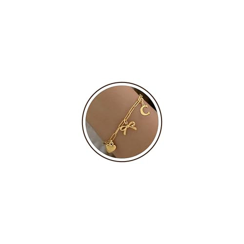 14K Gold Plated Bracelet for Women Simple Jewelry Initial A-Z Bracelet Dainty Chain Gifts for Women Birthday Unique Dainty Letter Charm Bracelet with Bow Anniversaries Gifts for Mother Her Jewelry Gift - style: C