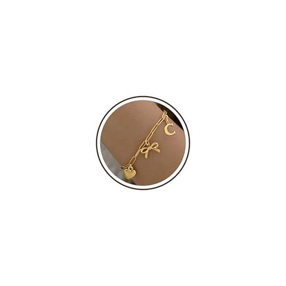 14K Gold Plated Bracelet for Women Simple Jewelry Initial A-Z Bracelet Dainty Chain Gifts for Women Birthday Unique Dainty Letter Charm Bracelet with Bow Anniversaries Gifts for Mother Her Jewelry Gift - style: C