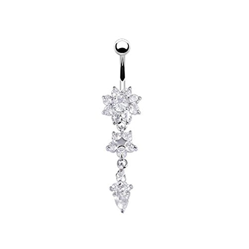 Start Crystal Rhinestone Ring Body Dangle Ball Belly Button Navel Ring (Silver)