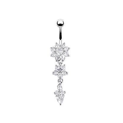 Start Crystal Rhinestone Ring Body Dangle Ball Belly Button Navel Ring (Silver)
