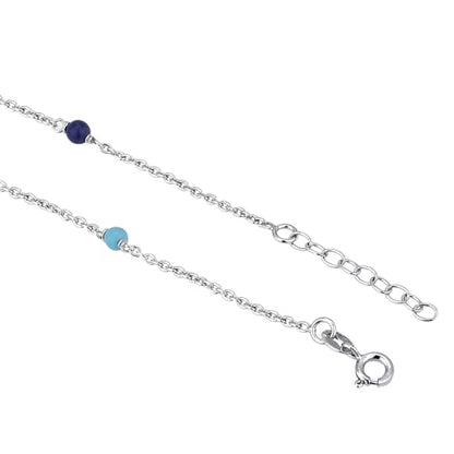 Vanbelle Sterling Silver Jewelry - Rhodium Plated 925 Stamp - Sea Shell Charm and Beads Anklet - Elegant Stylish Beautifully Designed for Women - 9" Long + 1" Extender