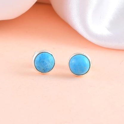 5 MM Natural Gemstone 925 Sterling Silver Hypoallergenic Studs Earrings Jewelry for Women Dainty Trendy Antiqued Silver Birthstone Earrings Jewelry Gifts for Women and Her - color: Turquoise