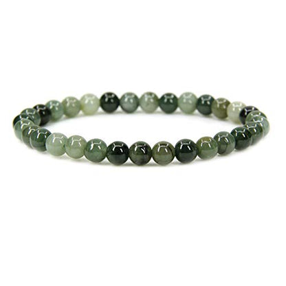 Angelstones Gemstones 6mm Round Beads Healing Crystal Bracelet for women | Natural Gemstone, Handmade Gifts for Women, Healing Crystal Round Beaded Stretch Bracelets, Unisex Jewelry for Women and Men - color: Dark Green Jade