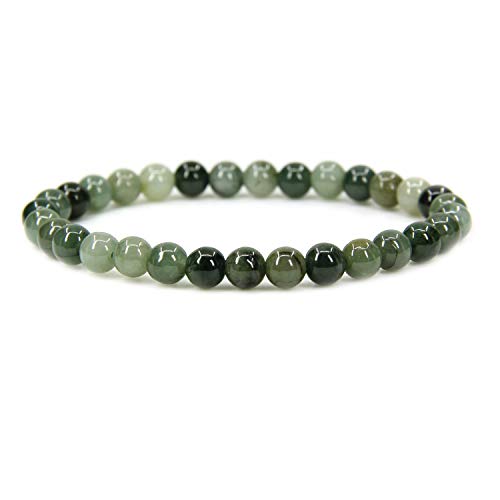 Angelstones Gemstones 6mm Round Beads Healing Crystal Bracelet for women | Natural Gemstone, Handmade Gifts for Women, Healing Crystal Round Beaded Stretch Bracelets, Unisex Jewelry for Women and Men - color: Dark Green Jade