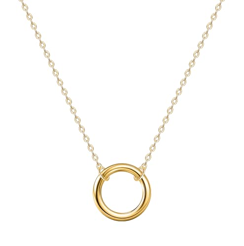 Dainty 18K Gold Plated Horizontal Bar Necklace for Women, Minimalist Tiny Stick Pendant Adjustable Layering Daily Jewelry Gift - color: Open Circle