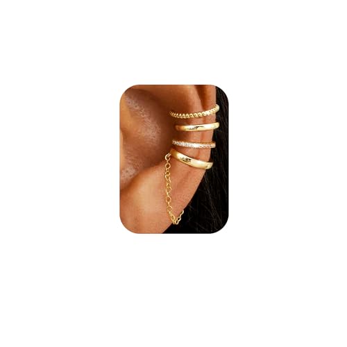 Florideco 4Pcs Ear Cuffs Non-Piercing for Women Dainty 14K Gold Plated Clip On Cartilage Earrings Hypoallergenic Huggie Hoop Cuffs Fake Earings for Non Pierced Ears - color: Classic-14K Gold Plated