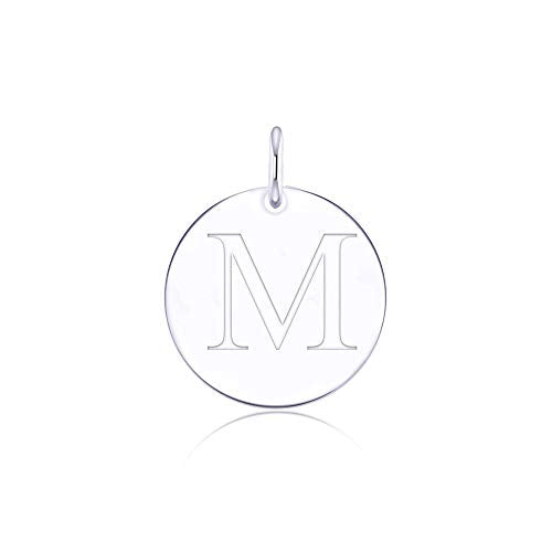 Sterling Silver Mini Initial Disc Round Charm Pendant for Women - color: M