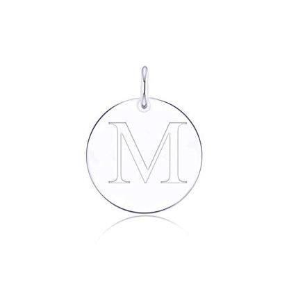 Sterling Silver Mini Initial Disc Round Charm Pendant for Women - color: M