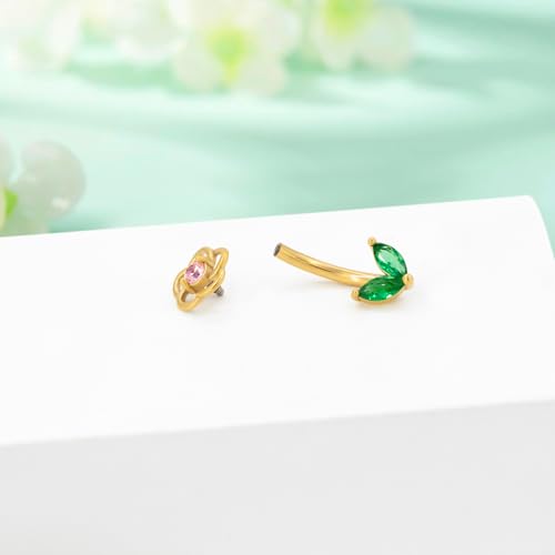 Flower Eyebrow Rings Piercing Jewelry, 16G Internally Threaded Rook Piercing Jewelry, 316L Stainless Steel Lip Labret Barbells 8mm - color: Gold-8mm