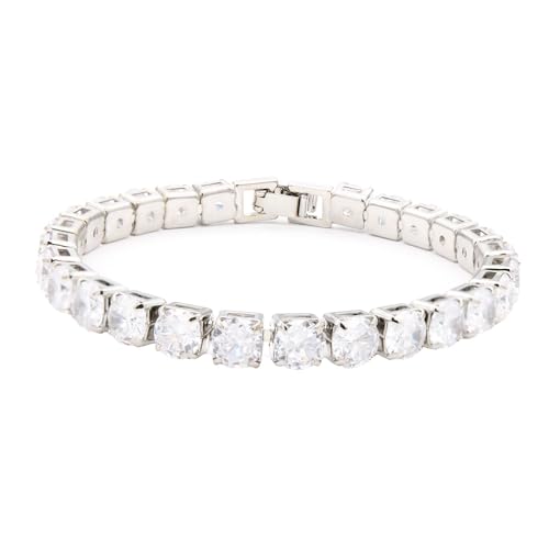 Tennis Bracelet, 6mm Black Cubic Zirconia, Gold Plated Brass, 7 Inch Length, 16.5 Grams, Multiple Colors Available - color: Silver Clear