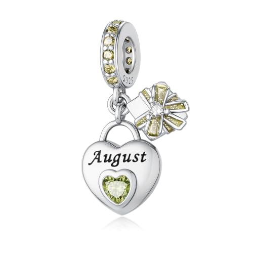 925 Sterling Silver Birthstone Bracelet Charm - Unique Heart Shaped Design, Fits most Europe Pandora Bracelets and Necklaces, women's DIY holiday Gifts - style: H-August