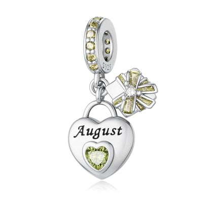 925 Sterling Silver Birthstone Bracelet Charm - Unique Heart Shaped Design, Fits most Europe Pandora Bracelets and Necklaces, women's DIY holiday Gifts - style: H-August