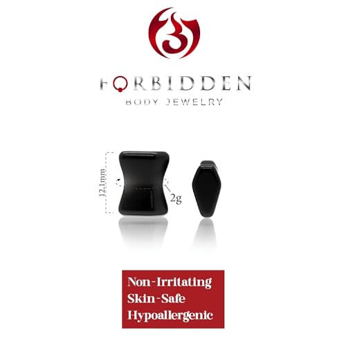 Forbidden Body Jewelry Natural Obsidian Black Stone Coffin Shaped Double Flare Plugs, Gauges, Tunnels - style: 2GA (6mm)