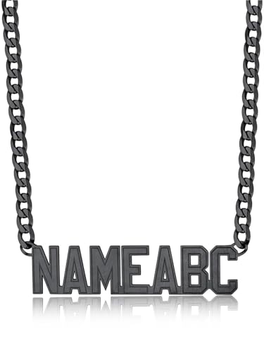 GoldChic JEWELRY Name Necklace Personalized for Men, Womens Custom Name Plate Chain, Stainless Steel Customized Old English Nameplate Choker with Curb Chains Custom, 16 inches to 30 inches - color: Cuban Chain 6 mm-Black(Large Pendant)