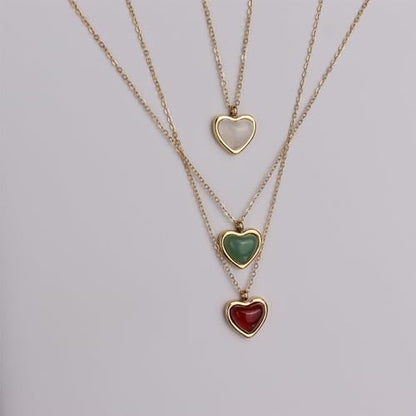 Sonateomber Gold Stone Pendant Necklace for Women, Chunky Statement Dainty Heart Oval Natural Gemstone Dangle Necklaces Wedding Prom Accessories Fashion Jewelry Gift - color: Red