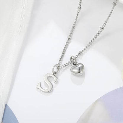Heart Initial Necklaces for Girls, Letter A-Z Silver Necklace | Silver Plated, Heart Initial Necklaces for Girls, Necklace for Women, Teen Girl Gifts, Dainty Heart Necklaces, Birthday Gifts - color: J