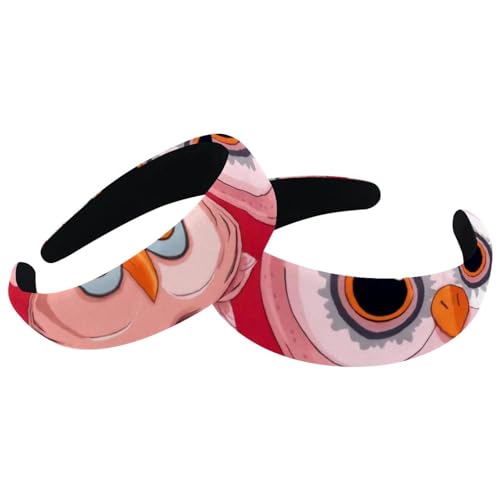 2 Pcs Wide Padded Headband Velvet Headbands Puffy Thick Hairbands Soft Hair bands for Women Girls Hair Accessories for Teen Girls,Pink Owls Heatrs - color: Multi-colored 4
