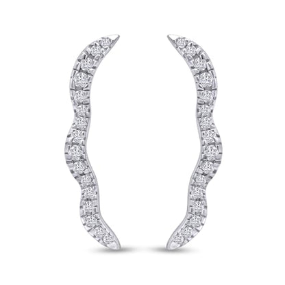 Round Cut White Cubic Zirconia Wave Shaped Ear Climbers Stud Earrings in 14K Gold Plated Sterling Silver With Push Back for her - color: white-gold-plated-silver