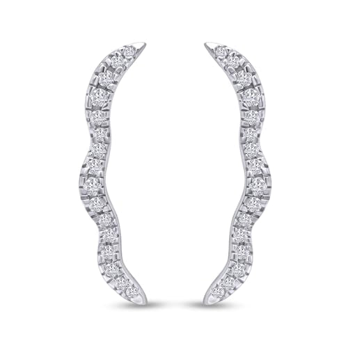 Round Cut White Cubic Zirconia Wave Shaped Ear Climbers Stud Earrings in 14K Gold Plated Sterling Silver With Push Back for her - color: white-gold-plated-silver