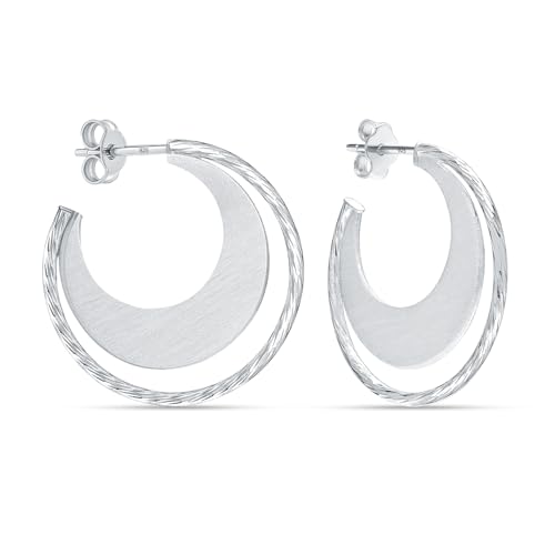 LeCalla Real 925 Sterling Silver C Hoop Earrings | Lightweight Small Hoops Italian Half Earring Hoops for Women - color: Double Layer Twisted- 30mm