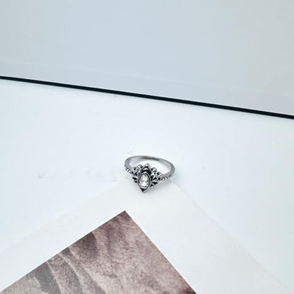 Lotus Ring for Women - Zircon Inlaid Flower Promise Ring - My Trauma Inspirational Statement Floral Jewelry Gift - color: white