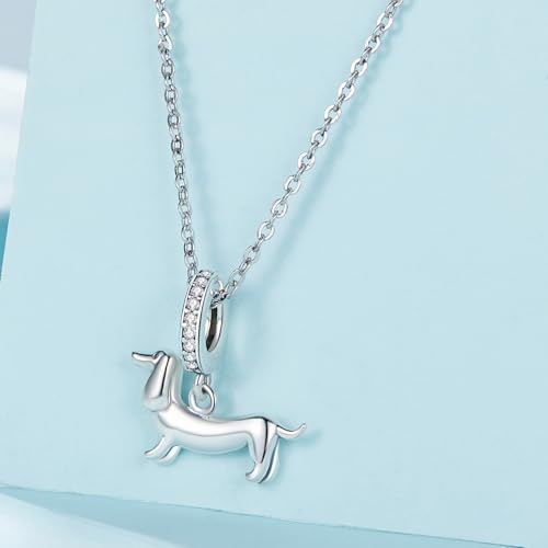Hummingbird Charms For Bracelets 925 Sterling Silver Animal Dangle & Beads Butterfly Cat Beads Charms For Women Jewelry Gift - color: dachshund/wiener dog