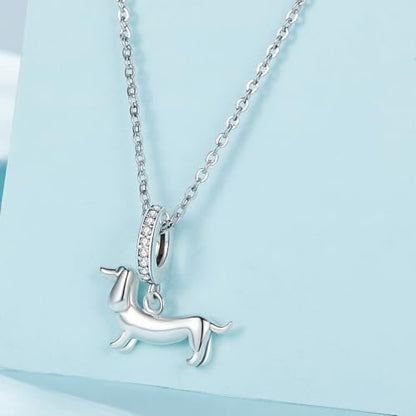 Hummingbird Charms For Bracelets 925 Sterling Silver Animal Dangle & Beads Butterfly Cat Beads Charms For Women Jewelry Gift - color: dachshund/wiener dog