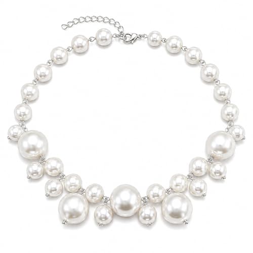 Faux Pearl Statement Necklace for Women, Layered Bubble Pearl Choker Necklace, Elegant Vintage Luxury Jewelry