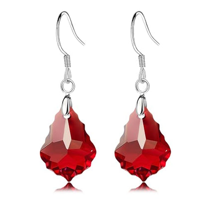 Austrian Crystal Baroque Drop Dangle Earrings for Women 925 Sterling Silver Hook Hypoallergenic Jewelry - color: Red