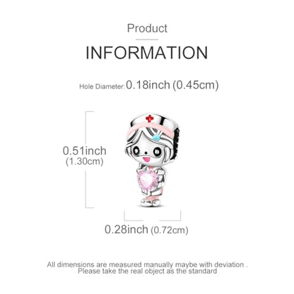 NARMO 925 Sterling Silver Charm Bead for Bracelets Silver Charms for Women - color: Nurse