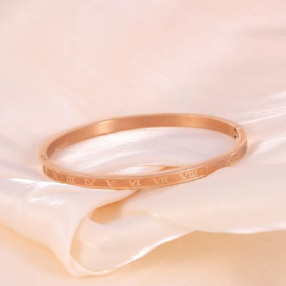 4/6/8mm Numeral Bangle Stainless Steel Engraved Unisex Bracelet Inspirational Gifts for Her - color: Rose Gold, size: 4mm