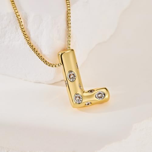 Cicy Bell Initial Necklace for Women 14k Gold Plated | Cubic Zirconia, Trendy, Personalized, Dainty Letter Pendant - color: L-Gold