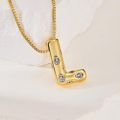 Cicy Bell Initial Necklace for Women 14k Gold Plated | Cubic Zirconia, Trendy, Personalized, Dainty Letter Pendant - color: L-Gold