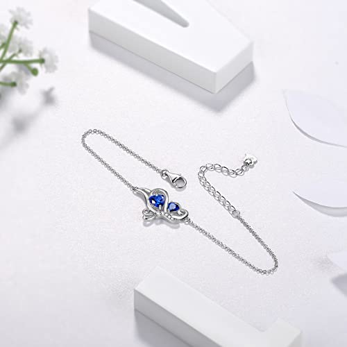 Butterfly Heart Necklace Birthstone Pendant Necklace Earrings Bracelet Women 925 Sterling Silver Animal Butterflies Birthstone Pendant Crystal Birthday Jewelry Wedding Gift - color: I.September-bracelet