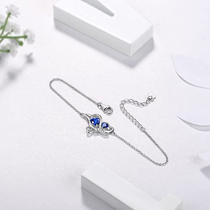 Butterfly Heart Necklace Birthstone Pendant Necklace Earrings Bracelet Women 925 Sterling Silver Animal Butterflies Birthstone Pendant Crystal Birthday Jewelry Wedding Gift - color: I.September-bracelet