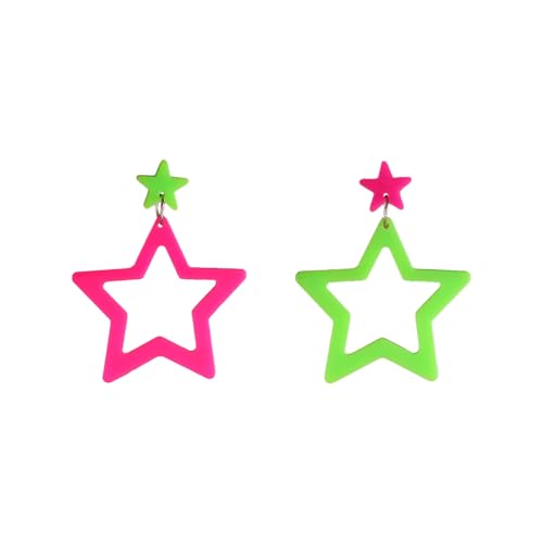 Colorful 80s 90s Neon Star Earrings for Women Retro Glow Party Costume 80s 90s Acrylic Dangle Earrings Outfit - style: Exchange Green and Hot Pink