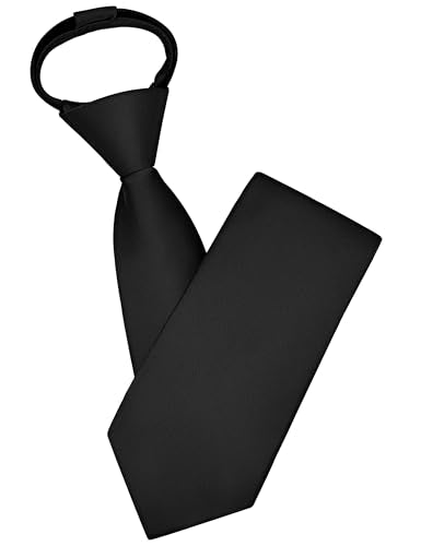 Branduce 3.15"（8cm） Mens Solid Satin Tie Pre-tied Adjustable Zipper Necktie for Business and Wedding - color: Black