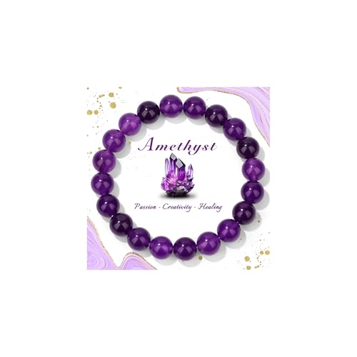 Raicegs 4 6 8MM Beaded Bracelets Healing Crystal Bracelet for Women Men Natural Stone Handmade Stretch Bracelet Reiki Spiritual Jewelry - color: Amethyst, size: 10mm