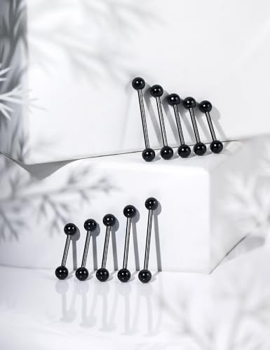 16G 14G 12G Black Nipple Piercings Tongue Rings Externally/Internally Threaded Hypoallergenic 316L Surgical Steel Nipple Tongue Barbell Piercing Jewelry for Women Men 12mm 14mm 16mm 19mm 22mm - color: 14G/Externally Threaded/12mm-22mm Bars/5mm Balls