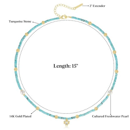 KissYan Beaded Choker Necklace for Women, Colorful Natural Gemstones Pearl Choker 14K Gold Plated Pendant Healing Crystal Necklace Handmade Stone Jewelry Gift | 14K Gold Plated Pendant Necklaces, Natural Gemstones Pearl Choker, Healing Crystal Chain, Hand
