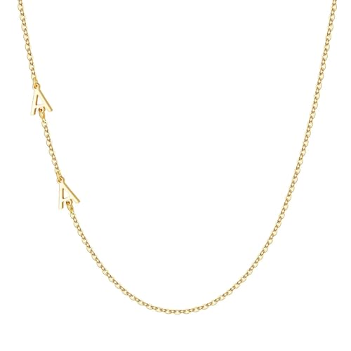 M MOOHAM Sideways Two Initial Necklaces for Women Girls Birthday Gifts | Dainty 14K Gold-Plated, Custom Initial Necklace, Letter Necklace Jewelry, Birthday Gifts for Women Wife Mom Sister Friends - color: initial A & initial A