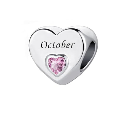 January-December 12 Months Colors Birthstone Crystal Happy Birthday Heart Charms For Charm Bracelets Necklace - color: October