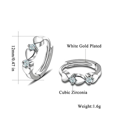 CiNily 14K White Gold Plated Small Hoop Earrings for Women Girls Heart Cubic Zirconia Hypoallergenic Earrings - color: Silver-white