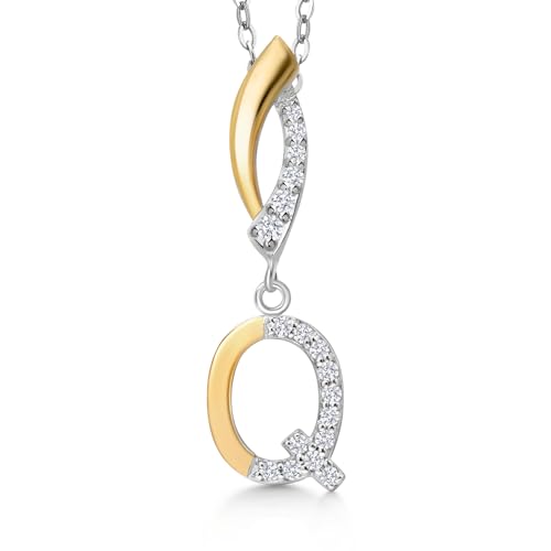 Gem Stone King Initial Pendant Necklace Letter A to Z Alphabet | 10K Yellow Gold and 925 Sterling Silver | White Lab Grown Diamond | Gift Women Mother's Day Wife Mom Girlfriend Anniversary Birthday | - style: Initial Q