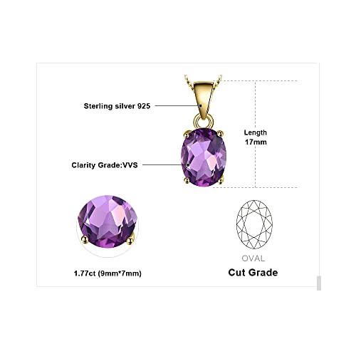 JewelryPalace Natural Gemstone Garnet Peridot Amethyst Citrine Blue Topaz Birthstone Solitaire Pendant Necklace Jewelry Set, 14k Gold Plated 925 Sterling Silver Necklaces for Women, 18 Inch Box chain - color: B-Yellow Gold Plated-Amethyst
