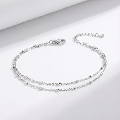 Dainty Anklets for Women, 14K Gold Plated & Sterling Silver Plated Ankle Bracelets, Adjustable, Waterproof & Hypoallergenic Summer Beach Foot Jewelry in Assorted Styles - style: silver chain