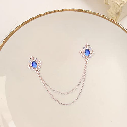 Anmpab Cross Crystal Tassel Chain Brooch Gold Silver Tassel Collar Pins Broochs Rhinestone Lapel Pin for Men Women Suit Accessories - color: Blue