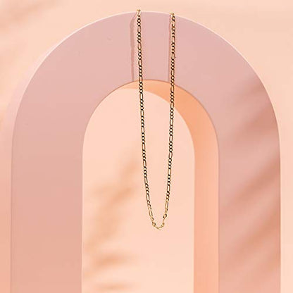 PAVOI Chain Necklace for Women, 14K Gold Plated Adjustable Layering Chain - style: Figaro-M