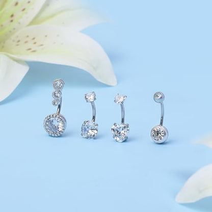 LEE&RO Belly Button Ring Dangle Stainless Steel Belly Rings 14G Belly Button Piercing Cute Navel Ring Belly Piercing Jewelry - style: 8Pcs-Silver
